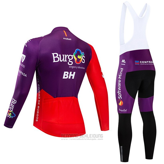 2020 Fahrradbekleidung Burgos BH Volett Rot Trikot Langarm und Tragerhose - zum Schließen ins Bild klicken